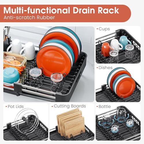 Expandable Dish Drying Rack for Kitchen Counter, Standard, Black