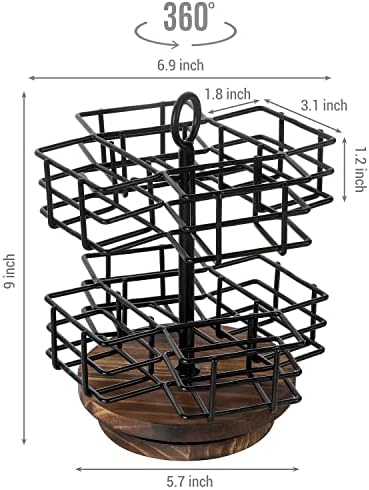 Rotating Tea Bag Holder Carousel, 8 Compartments, Wood Base