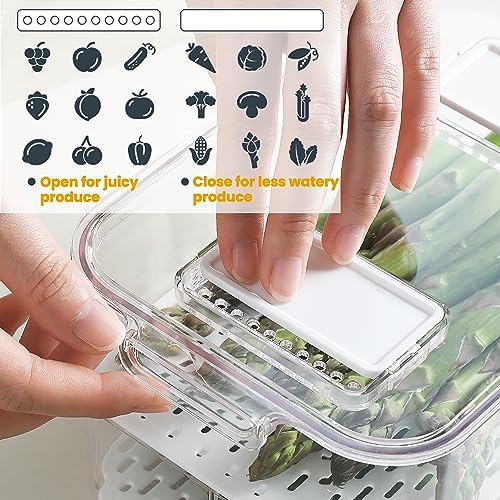Fresh Produce Saver for Refrigerator, 3 Pcs Food Fruit Lettuce Keeper Containers, Salad Vegetable Storage Organizers Stackable, BPA-free Stay Fridge Storage Containers