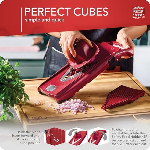 Börner Mandoline Slicer V5 (Starter Set) • Vegetable V-Slicer for Slices, Sticks & Dices in Various Sizes • With Stainless Steel V-Blade • Adjustable Kitchen Slicer • Color: Red - Image 5