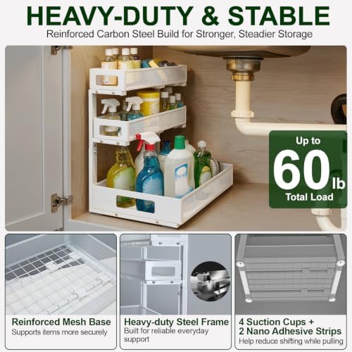 3 Tier Under Sink Organizer for Bathroom, Pull Out Drawers, 2 Pack