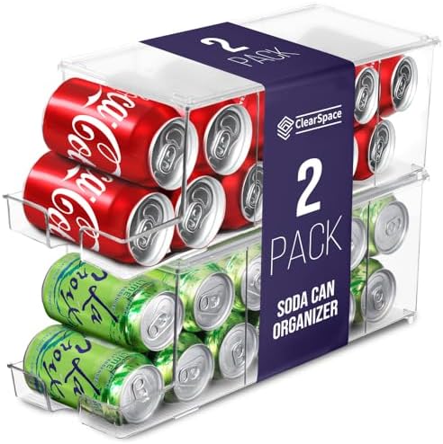 Soda Can Organizer Dispenser for Refrigerator, 12 Can, 2 Pack
