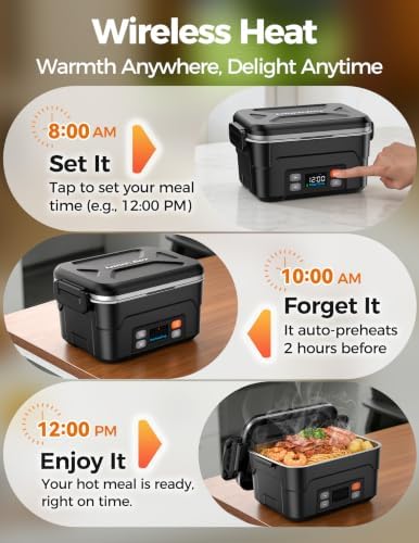 1.5L Cordless Heated Lunch Box for Men, 27000mAh,Black