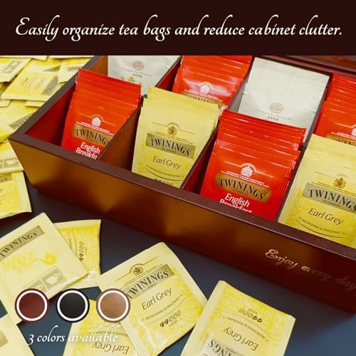 BJOYFUL&LOVED Wooden Tea Box, 8-Compartment Tea Organizer, Cherry Color