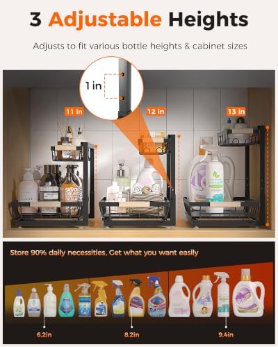 3-Pack Under Sink Organizer, 2-Tier Pull-Out Cabinet Organizer