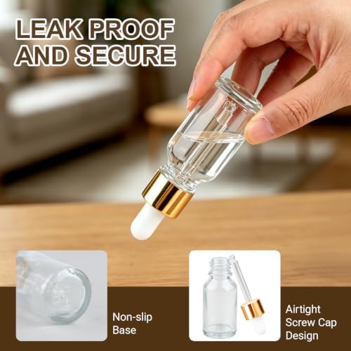 1/2 Oz Clear Glass Dropper Bottles, 15ml Dropper Bottles for Tinctures,Leak-proof Glass Dropper Bottle, Suitable for Essential Oils, Laboratory Chemicals, Cologne, and Perfume - Image 4
