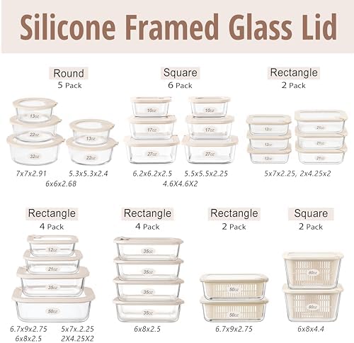 Glass Food Storage Containers with Glass Lids, Microwave Safe Food Container Set, Aitight Meal Prep Container Set, LeakProof, 100% Plastic Free, 6 Pack