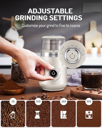 SHARDOR Electric Super Silent Blade Coffee Grinder, Timed Grind Control Rotary Knob, Adjustable Coarse to Fine for Coffee Beans, Spices & Herbs, with 2 Removable Stainless Steel Bowls, Cream - Image 2