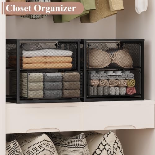 2-Tier Stackable Storage Drawers, Breathable Wire Mesh with MDF Top