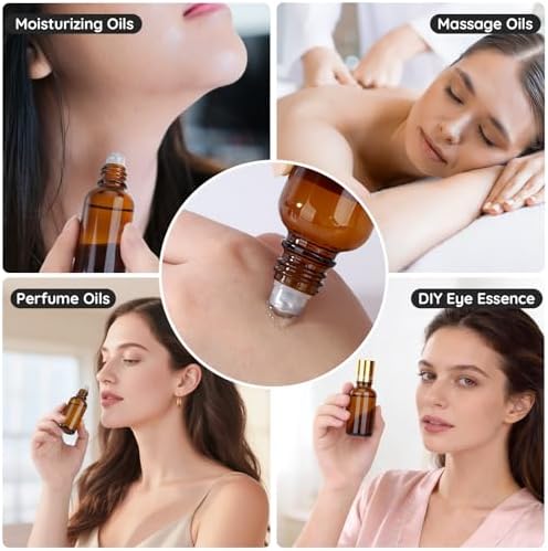 Segbeauty 1oz Thick Amber Glass Roller Ball Applicator, 5pcs Refillable Perfume Roller Bottles for Essential Oils, 30ml Travel Size Roll On Bottle for Eye Essence, Empty Rollerball Bottles for Oil - Image 6
