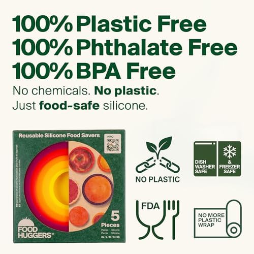 5pc Reusable Silicone Food Savers | BPA Free | Plastic Free Food Storage | Dishwasher Safe | Fruit & Vegetable Storage for Onion, Tomato, Lemon, Banana & Cans | Round, Autumn Harvest