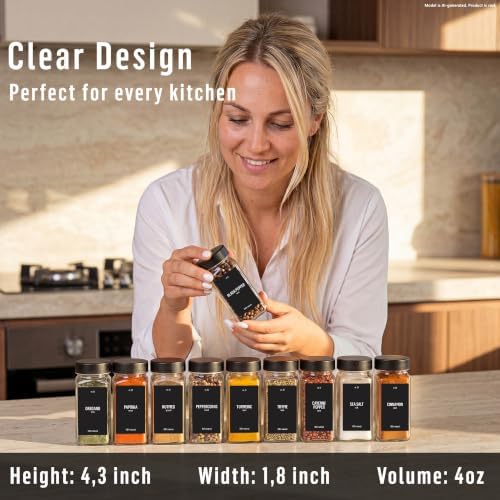 Glass Spice Jars with Lids 12x4oz - Airtight Spice Containers