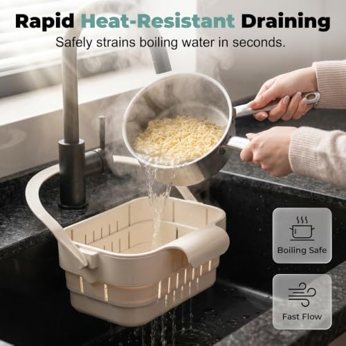 Foldable Hanging Kitchen Sink Drain Basket, 2027 New Cactus Kitchen Sink Strainer Basket, Sink Strainer Basket, Multifunctional Foldable Hanging Colander, Space Saving Food Strainer (White)