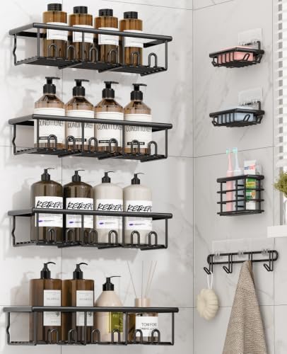 8 Pack Adhesive Bathroom Holders & Dispensers for Kids & Adults, Black