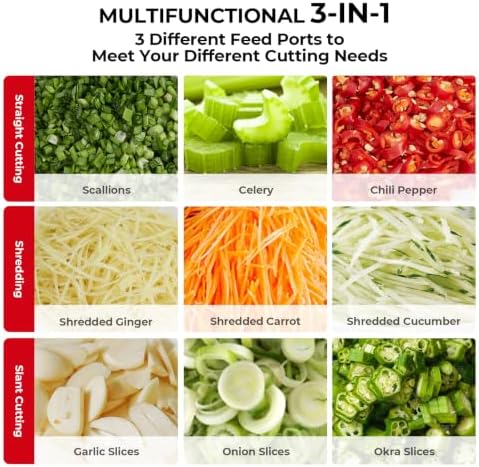 Electric Vegetable Chopper, 200W Commercial Vegetable Slicer, Scallion Cutter Food Processor With 3 Feed Ports, 1-5mm Adjustable Thickness, 6000RPM For Onion Garlic Ginger Chili Potato,110V - Image 3