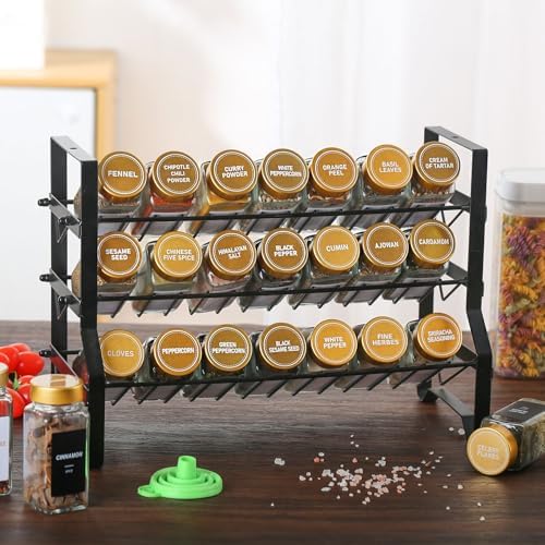 48 Gold Spice Jars with Labels, 4oz Seasoning Jars for Cabinets, Drawers