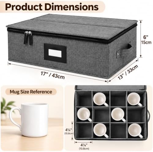 Mug Storage Box with Dividers, China Cup Storage Containers For Tea Cups