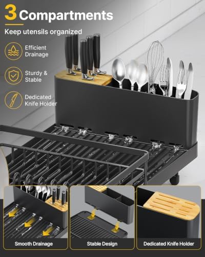 Extendable Dish Drying Rack for Kitchen Counter, Black