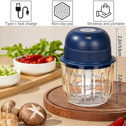 New Upgrade 350ML Glass Bowl Food Processor Small, Electric with Type C Charger Meat Grinder & Food Chopper Meat Grinder for Home Use, Mini Food Processor for Kitchen, Vegetable, Onion, Garlic, Salad - Image 2
