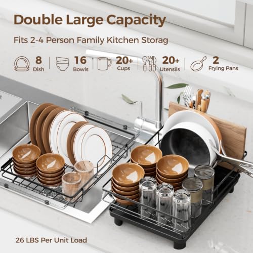 Dish Drying Rack for Kitchen Counter & Sink, 2 Pack Dish Drainers