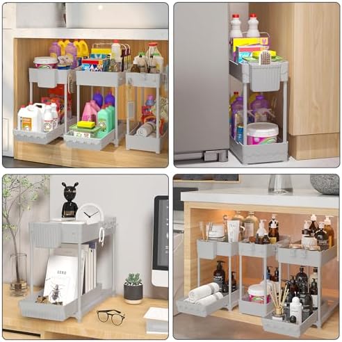 3-Pack 2-Tier Under Sink Organizers with Sliding Drawers