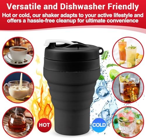 Collapsible Protein Shaker Bottle: 20 Oz Travel-Friendly Shaker Cup, Black - Image 7