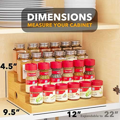 4 Tier Bamboo Spice Rack Organizer for Cabinet, Kitchen Pantry Spices Storage Rack for Cabinets Organization, Home Seasoning Tiered Can Goods Racks Wood Shelf Organizers (4 Tier, Natural)
