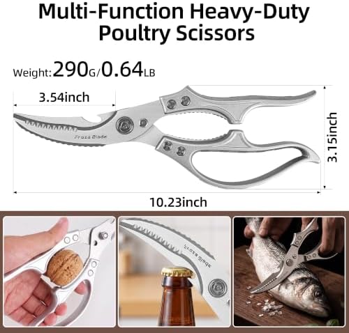 Poultry Shears, Heavy Duty All Purpose Kitchen Scissors Spring Loaded