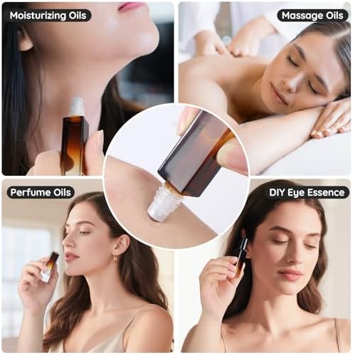 Segbeauty 0.34oz Glass Roller Bottles for Essential Oils, 5pcs Amber Refillable Roll On Bottles, 10ml Empty Rollerball Bottle for Oil, Small Travel Size Containers for Perfume with Dispensing Tools - Image 5