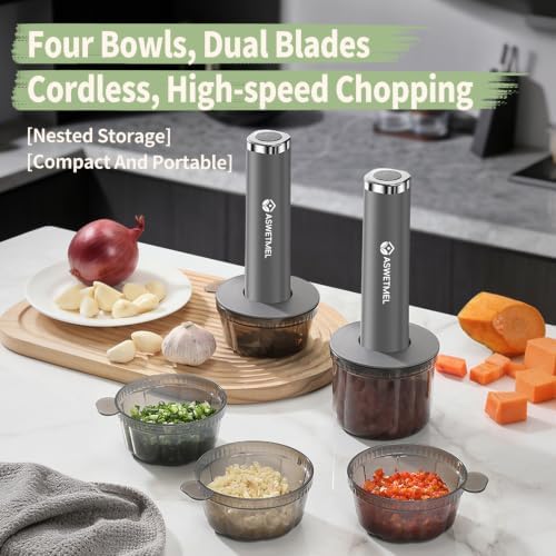 4-Cup Electric Mini Food Processor, Grey - Image 3