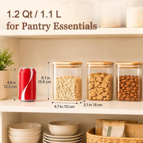 Glass Storage Containers with Lids 1.2 Qt, Set of 4 Food Storage Jar