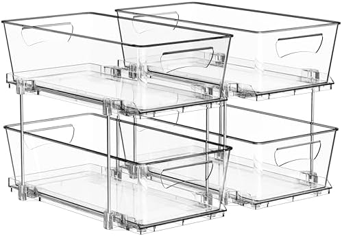2Pcs 2-Tier Slim Drawer Cabinet Pull-Out Organizer, Clear
