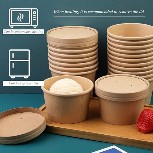 Wuadua 50 Pack 8oz Paper Soup Cups with Lids Disposable Ice Cream Cups - Image 6