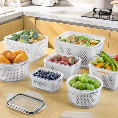 4 PCS Fruit Storage Containers for Fridge, Leakproof Produce Containers
