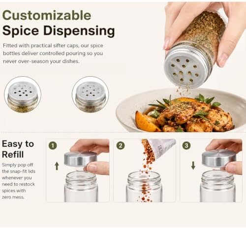 Revolving Spice Rack with 20 Jars,Spice Rack Organizer With labels funnel