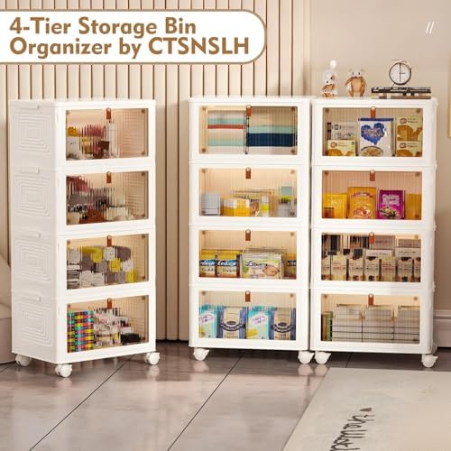 4 Tier Plastic Storage Bins with Lid 23QT - Stackable Storage Bins