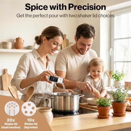 Glass Spice Jars with Labels, 24x Matte Black Lids - 4oz Set