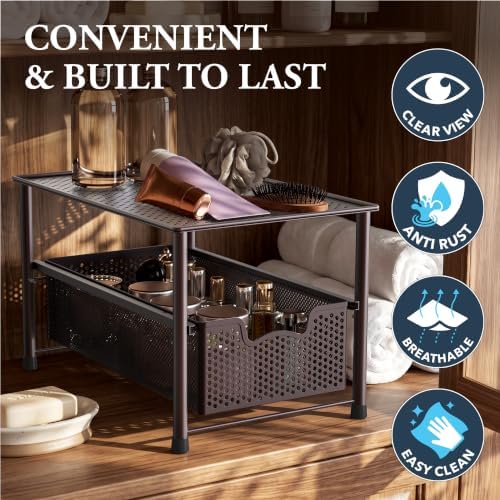 Stackable Under Sink Sliding Basket Drawer, Brown