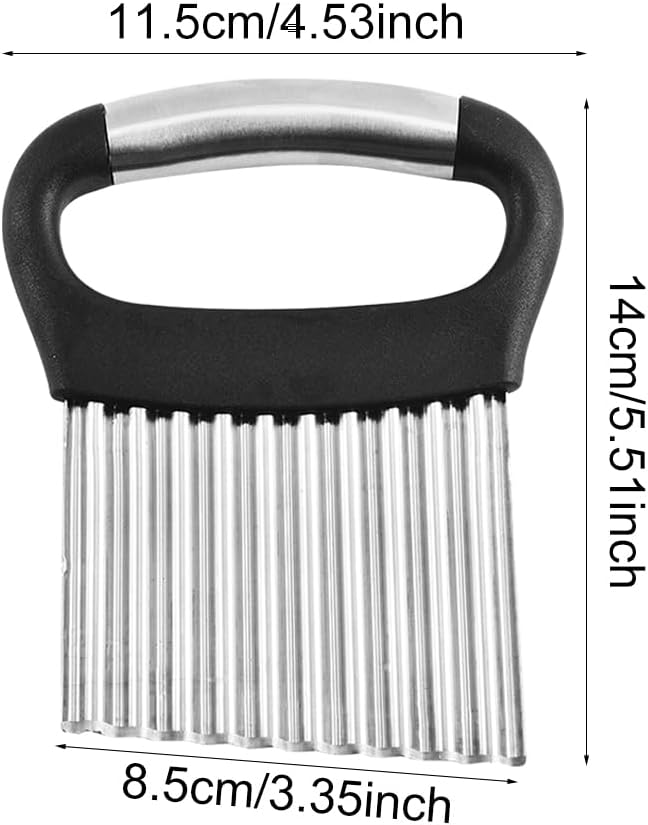 Crinkle Cutter, Stainless Steel French Fry Cutter For Potatoes Cucumbers Carrot, Ergonomic Kitchen Tool Wavy Chopper Waffle Fry Cutter With Handle for Fruits,Vegetables,Salads(Silver+Black)