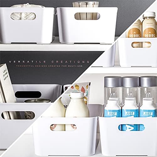 Plastic Storage Bins, Large - 2 Pack, White | THE SOHO COLLECTION | Pantry Organizers and Storage Containers Fridge Organizer Bins Kitchen Cabinet Organizer Medicine Cabinet Bin