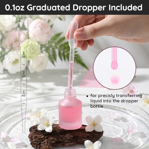 Segbeauty 0.5oz Frosted Glass Bottle with Dropper for Essential Oils, 15ml Small Travel Glass Dropper Bottle Refillable, 4pcs Pink Empty Travel Size Bottles for Hair Oils Liquids with Transfer Tool - Image 4