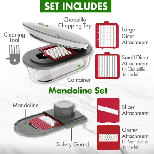 Vegetable Chopper and Mandoline Slicer with Container, 4 Stainless Steel Blades, BPA-Free Onion Chopper, Vegetable Cutter, French Fry Cutter, Dishwasher Safe Fruit Potato Dicer, Pink