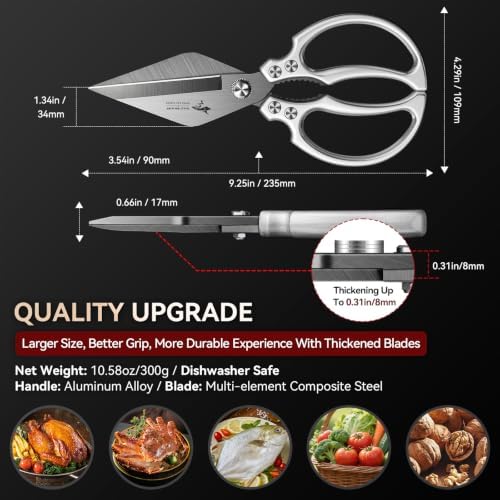 Heavy Duty Kitchen Shears, All Purpose Kitchen Scissors (Titanium Silver)