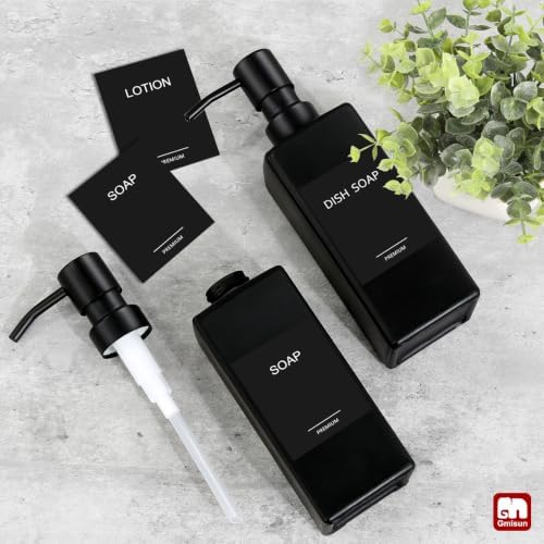 Black Soap Dispenser, Hand Soap Dispenser Bathroom, 12oz Glass Soap Dispenser with Stainless Steel Pump, Liquid Dish Soap Dispenser for Kitchen, Modern Bathroom/Kitchen Soap Dispenser Set
