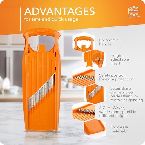 Börner Wave-Waffle PowerLine Crinkle Cut Vegetable Slicer (Orange) • Slicer for Wave & Waffle Cut • Wavy Vegetable Cutter • Slicer for Lattice Potatoes & Chips • Wavy Potato Slicer - Image 5