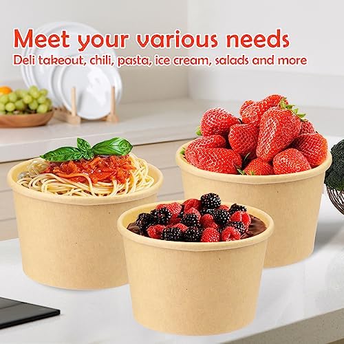 Wuadua 8 oz Disposable Kraft Paper Soup Containers with Lids- 75 Pack - Image 5