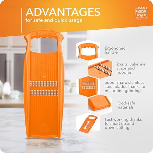 Roko Powerline Vegetable Slicer • Julienne Cutter for Fruit and Vegetables • Julienne Slicer for Fine Strips • Fine Vegetable Grater • Kitchen Slicer (Orange)