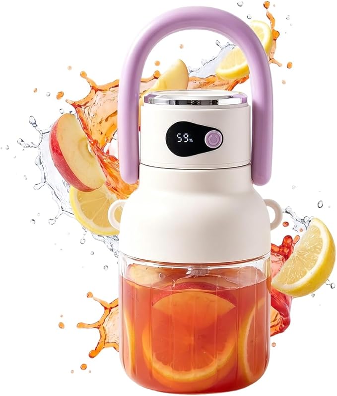 Portable Electric Juicer Cup, USB-C Rechargeable Personal Juicer with Stainless Steel Blades, Food Grade Blender for Fruits Protein Shakes Home Outdoor Travel Use (500ML purple)