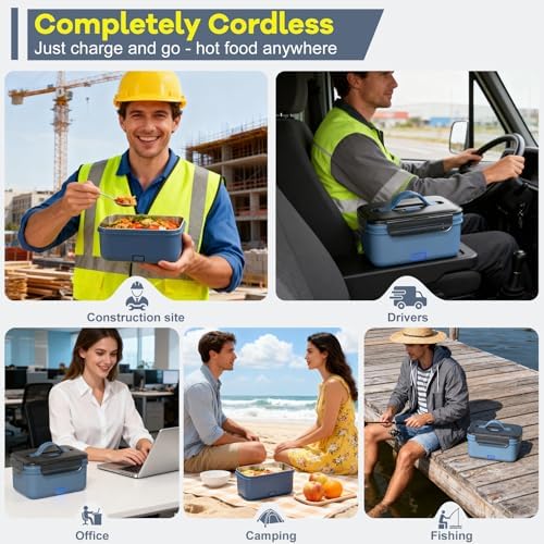 Cordless Electric Lunch Box for Adults, 1.8L Rechargeable Portable Food Warmer Heated Lunch Box, Christmas White Elephant Gifts, Suitable for Office, Picnic, Car, Construction Site