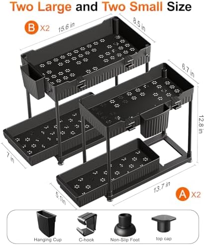 4-Pack 2-Tier Under Sink Organizer with Pull Out Drawers